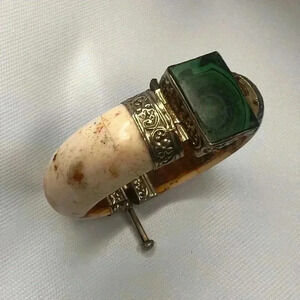 Antique Inlayed Bone & Malachite Tribal Bracelet Inlay Hinged Bracelet heavy 74g